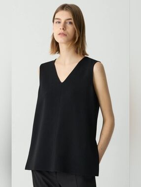 THEORY | Black Silk V-Neck Sleeveless Top | Tall Petite